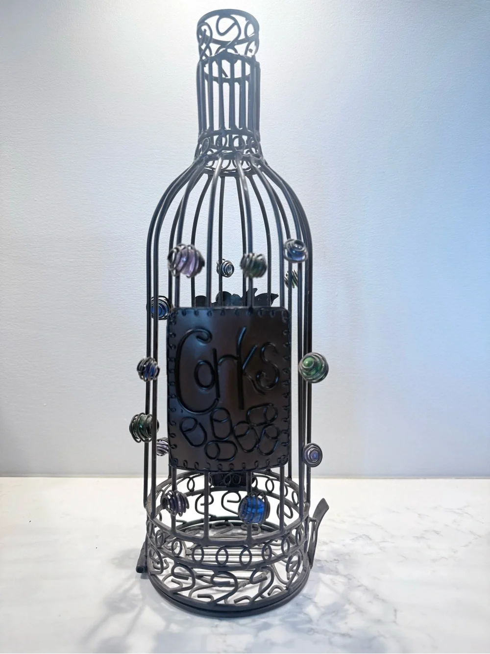 Silver Wire Bottle Cork Holder with Decorative Beads